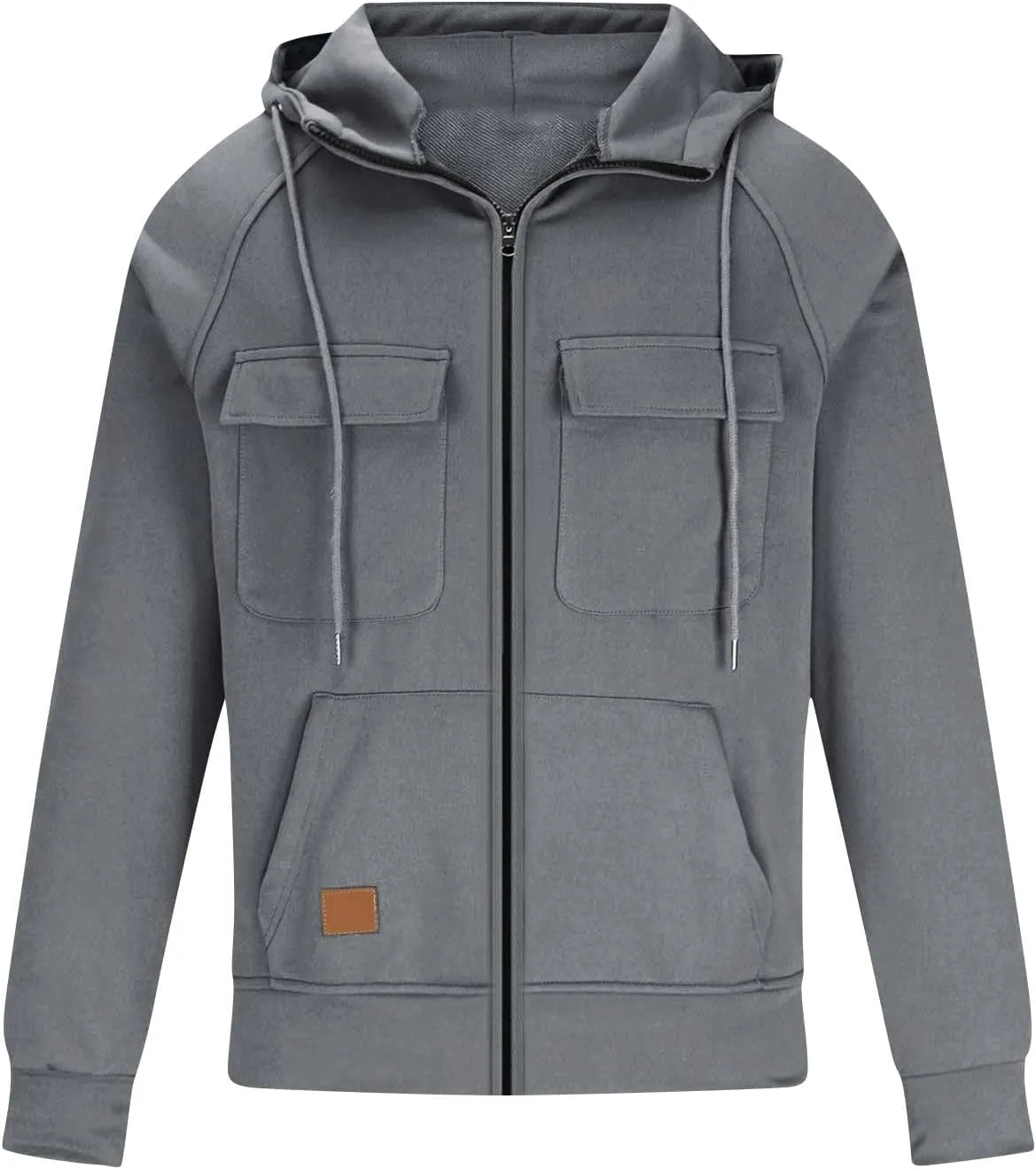Mens Zip Up Hoodie Long Sleeve Solid Color Slim Fit Lightweight with Pockets Full-Zip Hooded Sweatshirt