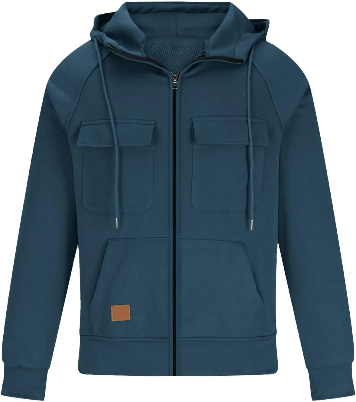 Mens Zip Up Hoodie Long Sleeve Solid Color Slim Fit Lightweight with Pockets Full-Zip Hooded Sweatshirt