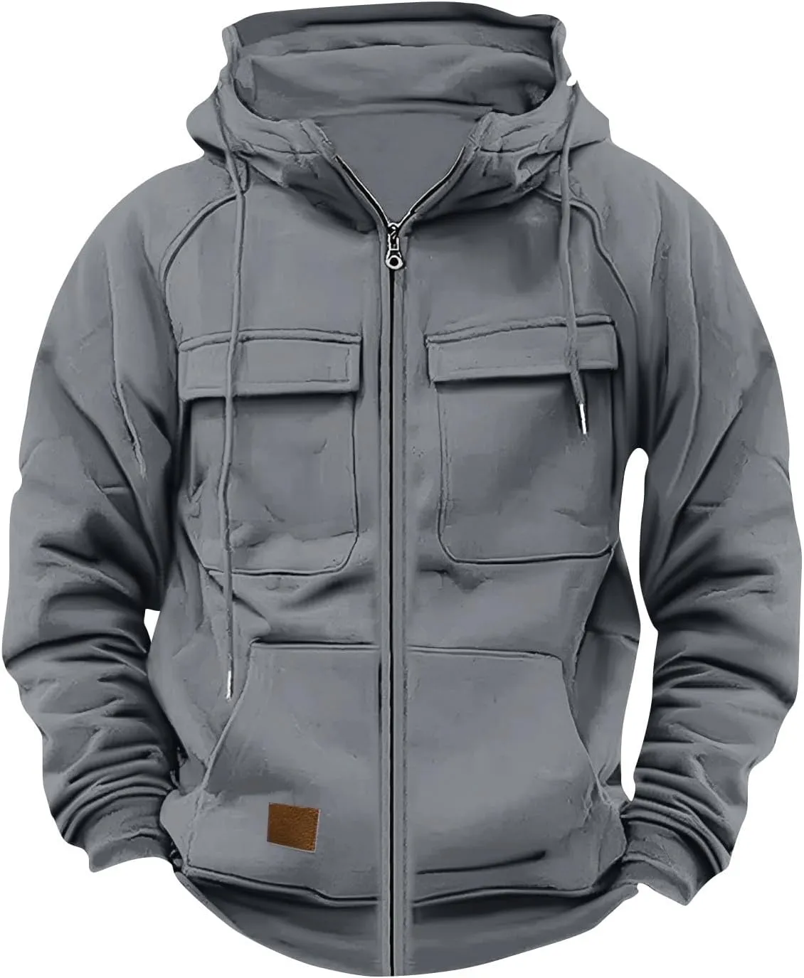 Mens Zip Up Hoodie Long Sleeve Solid Color Slim Fit Lightweight with Pockets Full-Zip Hooded Sweatshirt