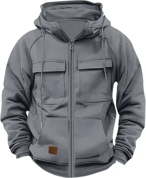 Mens Zip Up Hoodie Long Sleeve Solid Color Slim Fit Lightweight with Pockets Full-Zip Hooded Sweatshirt