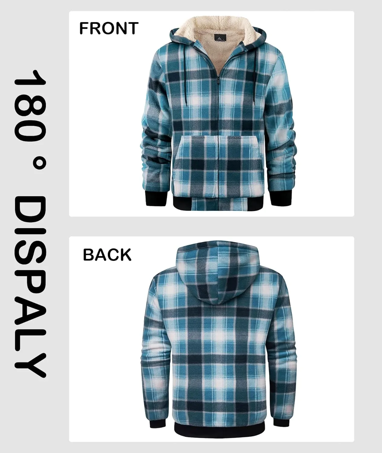 Mens Zip Up Hoodies Fleece Sherpa Lined Sweatshirt Winter Warm Jacket