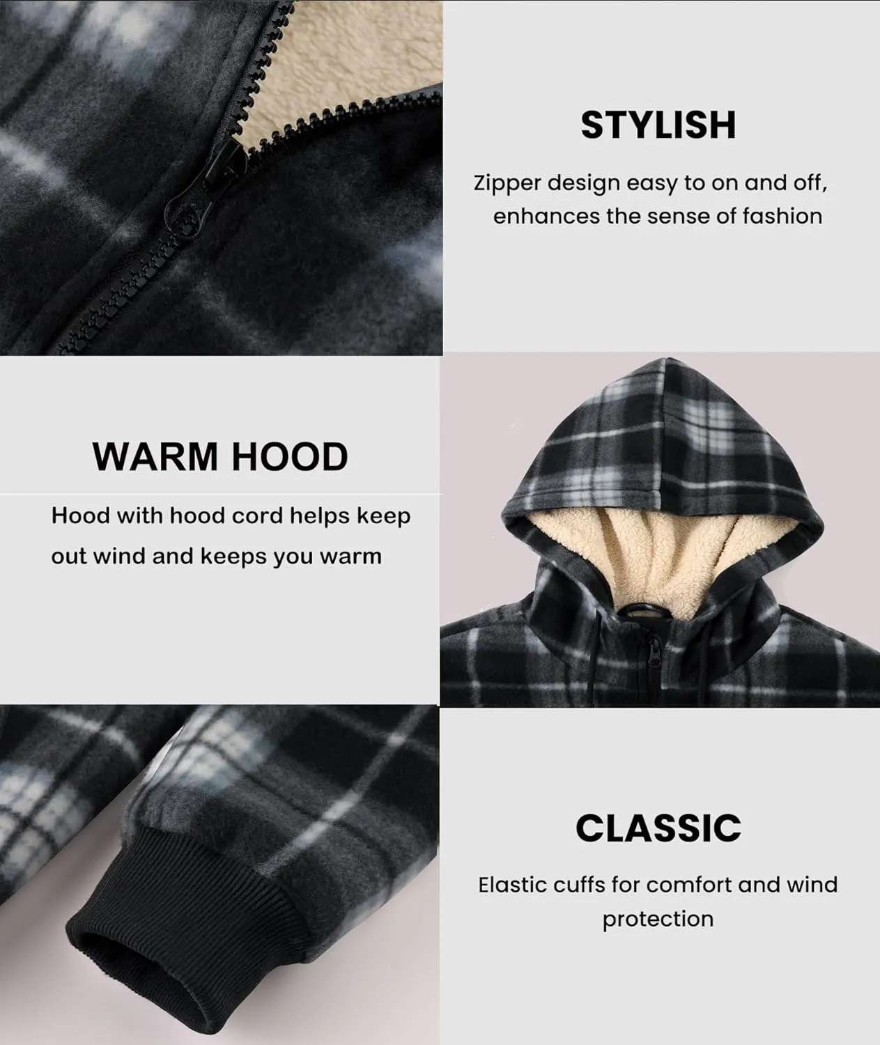 Mens Zip Up Hoodies Fleece Sherpa Lined Sweatshirt Winter Warm Jacket