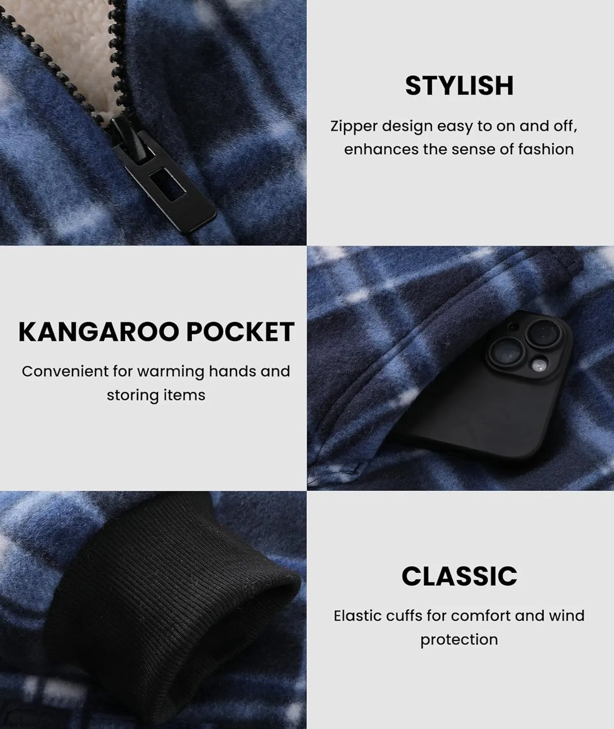 Mens Zip Up Hoodies Fleece Sherpa Lined Sweatshirt Winter Warm Jacket