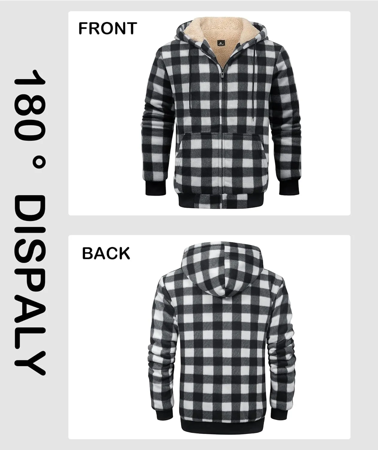 Mens Zip Up Hoodies Fleece Sherpa Lined Sweatshirt Winter Warm Jacket