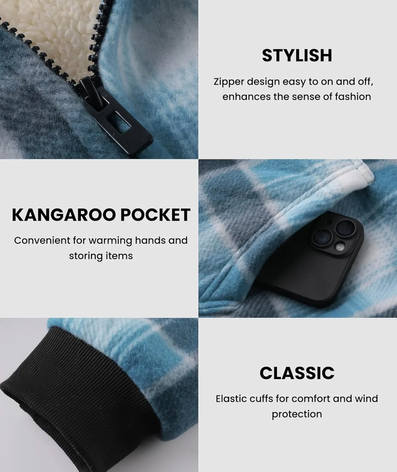 Mens Zip Up Hoodies Fleece Sherpa Lined Sweatshirt Winter Warm Jacket