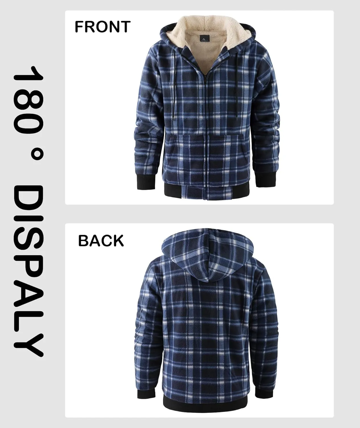 Mens Zip Up Hoodies Fleece Sherpa Lined Sweatshirt Winter Warm Jacket
