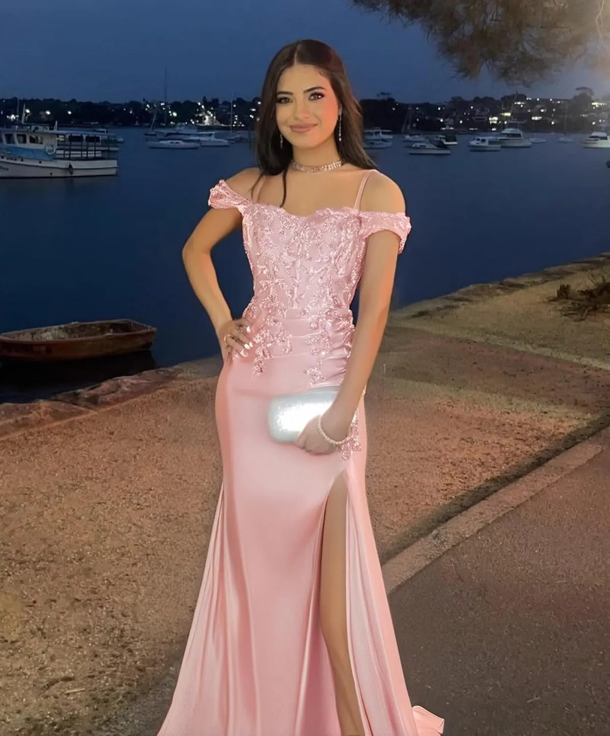 Mermaid Satin Prom Dresses 2025 Lace Applique Off Shoulder Formal Evening Gown with Slit