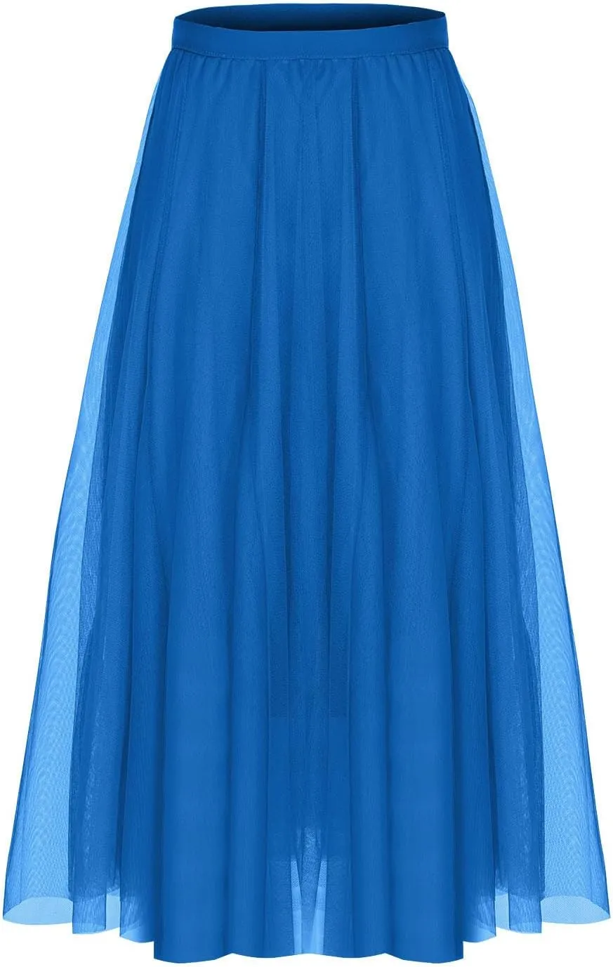Mesh Skirts for Women Summer Fashion Elastic Waist Pleated Retro Cocktail Skorts Elegant Flowy Party Cocktail Skirt