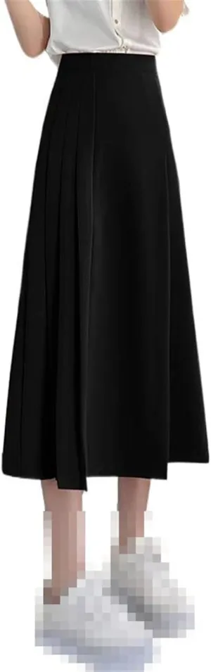 Mid-Length high-Waist Skirt for Women,Summer,A-line Pleated Flared Office Long Skirt