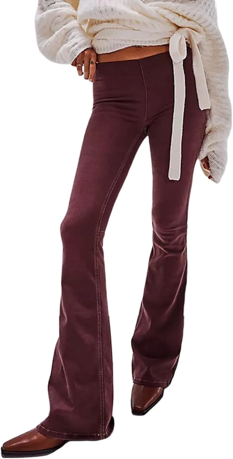 Mid Waisted Flare Jeans for Women Pull-On Skinny Flared Bootcut Denim Jegging Classic Stretch Curvy Bell Bottom Jeans