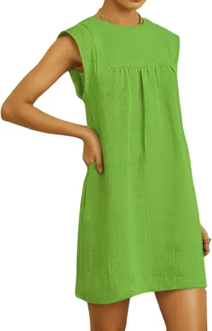Mini Dresses for Women Summer Cotton Linen A Line Dress Casual Business Short Dress Comfy T Shirt Sundresses Pockets