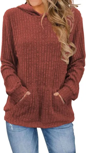 Mmoneyake Fall Hoodies for Women with Kangaroo Pocket Knit Long Sleeve Shirts Loose Fit Casual Pullover Sweatshirts Tops 2024