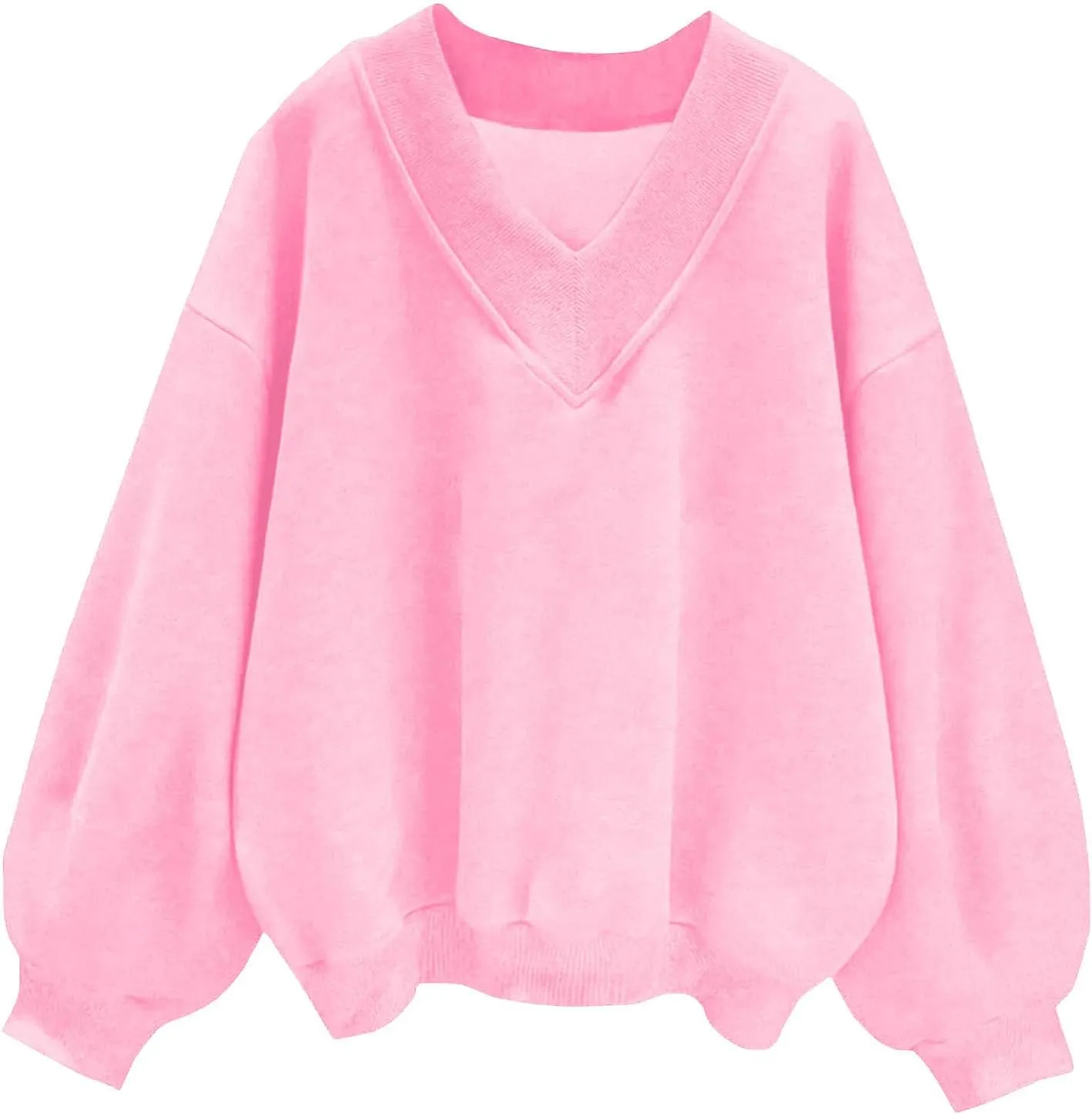 Mzkdieey Women Oversized Sweatshirt Hoodies Casual V Neck Long Sleeve Pullover Top Drop Shoulder Baggy Comfy Sweater