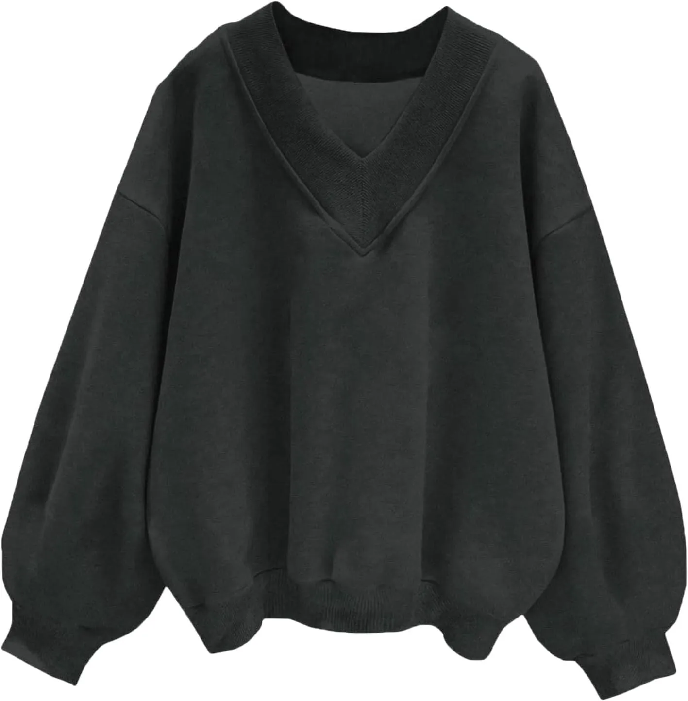 Mzkdieey Women Oversized Sweatshirt Hoodies Casual V Neck Long Sleeve Pullover Top Drop Shoulder Baggy Comfy Sweater