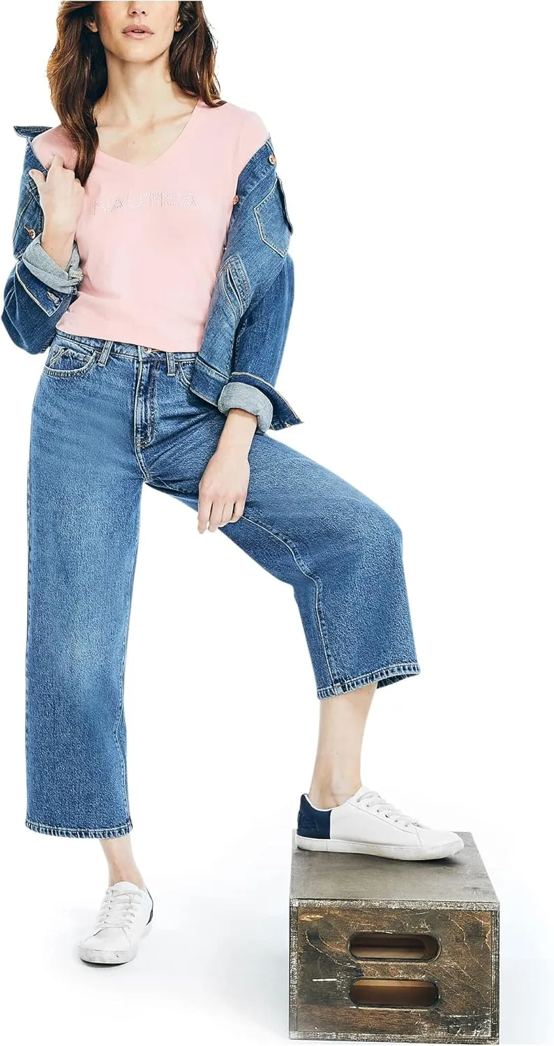 Nautica Women's Jeans Co. High Rise Wide Leg Crop Denim