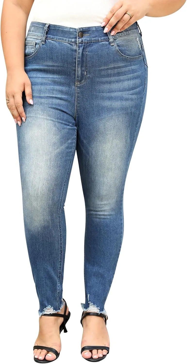 Nemidor Womens Plus Size Skinny Jeans High-Rise Premium Stretchy Denim Jeans NEM540(24,Light Blue)