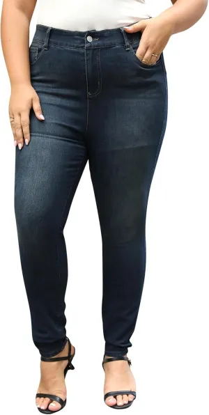 Nemidor Womens Plus Size Skinny Jeans High-Rise Premium Stretchy Denim Jeans NEM546(26,Navy)