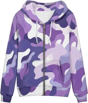 Novelty Printed Zip Up Hoodie Women Long Sleeve Sweatshirts Fall Outfits 2024 Hoodies