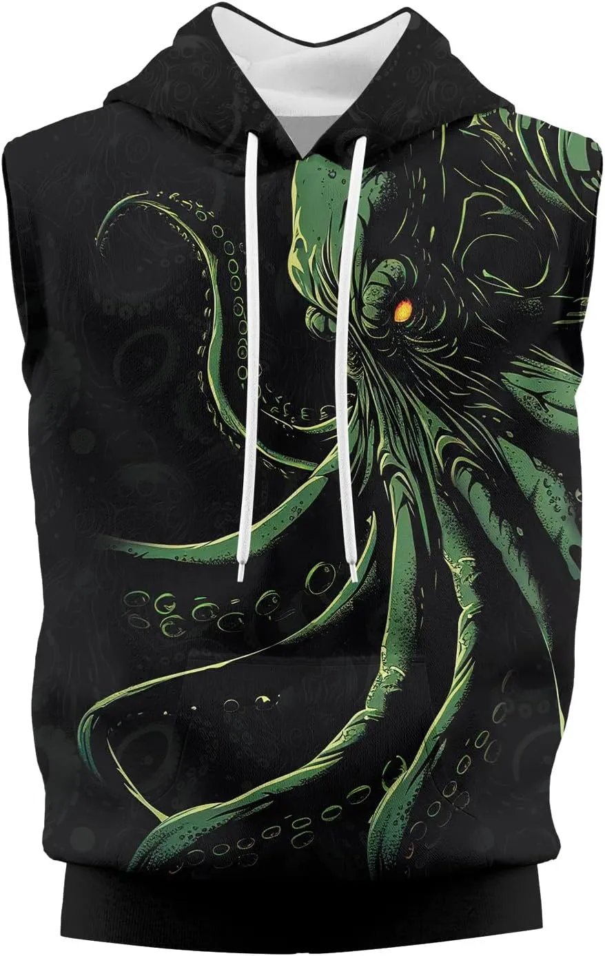 Octopus Gym Muscle Sweater for Men Workout Sleeveless Hoodie Gym Short Sleeve Hoodies