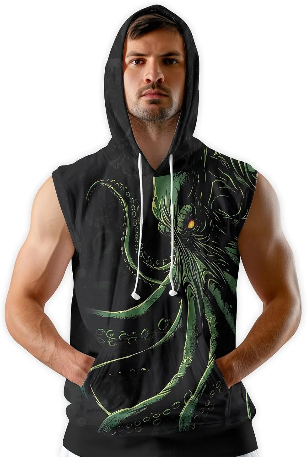 Octopus Gym Muscle Sweater for Men Workout Sleeveless Hoodie Gym Short Sleeve Hoodies