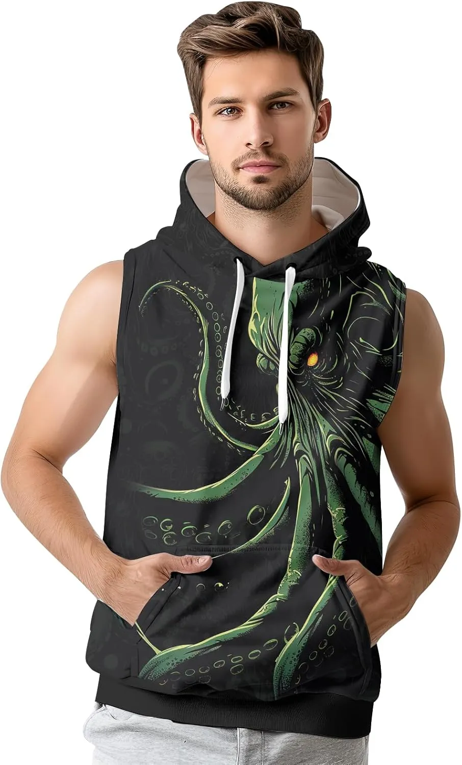 Octopus Gym Muscle Sweater for Men Workout Sleeveless Hoodie Gym Short Sleeve Hoodies