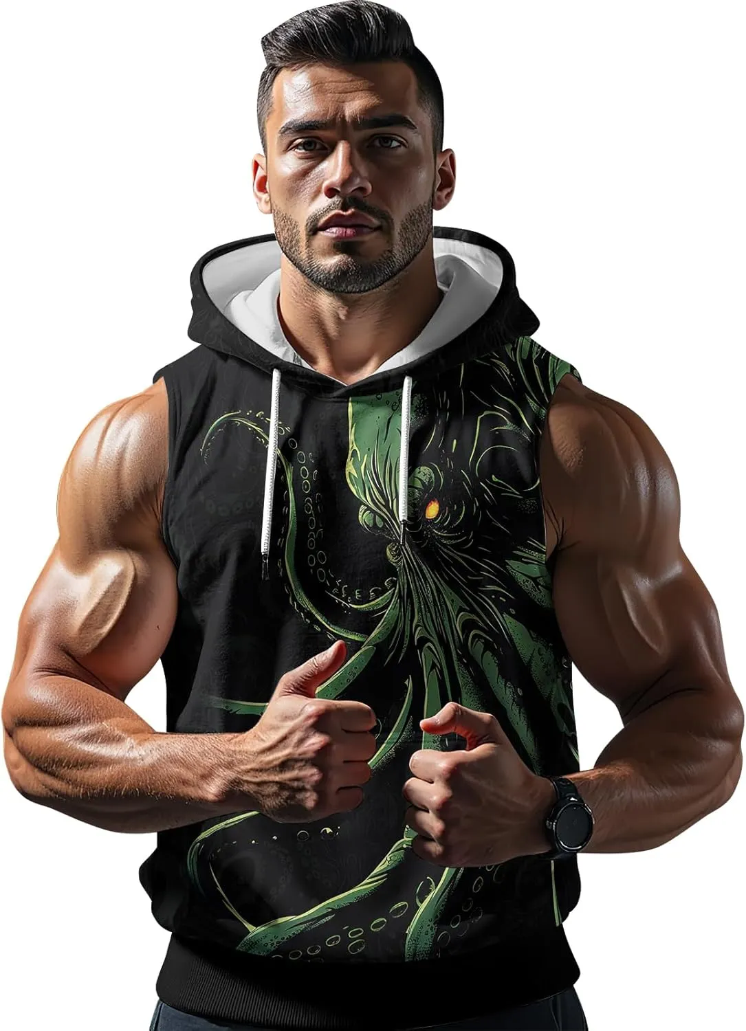 Octopus Gym Muscle Sweater for Men Workout Sleeveless Hoodie Gym Short Sleeve Hoodies