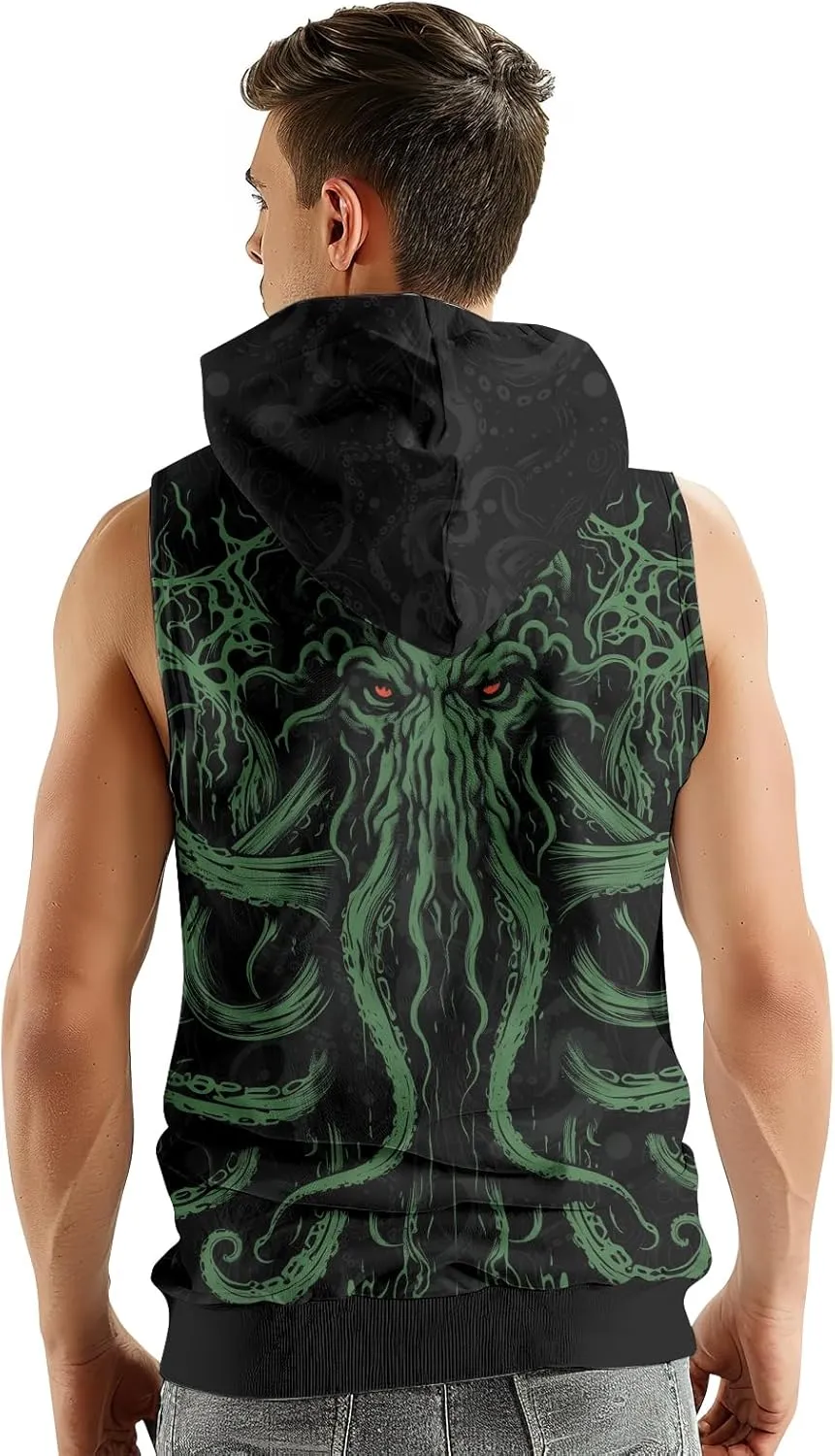 Octopus Gym Muscle Sweater for Men Workout Sleeveless Hoodie Gym Short Sleeve Hoodies