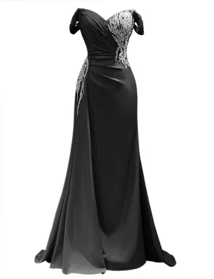 Off Shoulder Bridesmaid Dresses Mermaid Prom Dresses 2024 Beaded Applique Floor Length Formal Dress