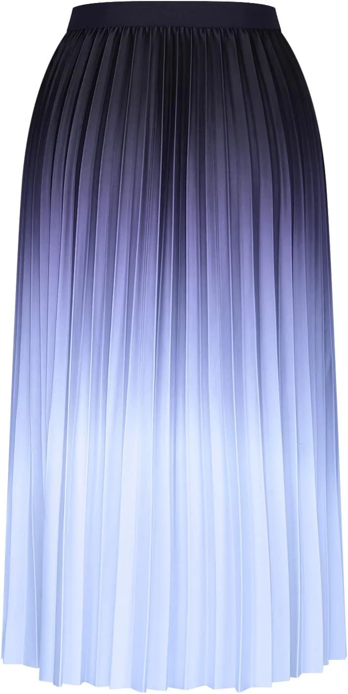 Ombre Pleated Midi Skirt for Women Gradient High Waist Flowing A Line Skirts Fashion Spring Summer Dress