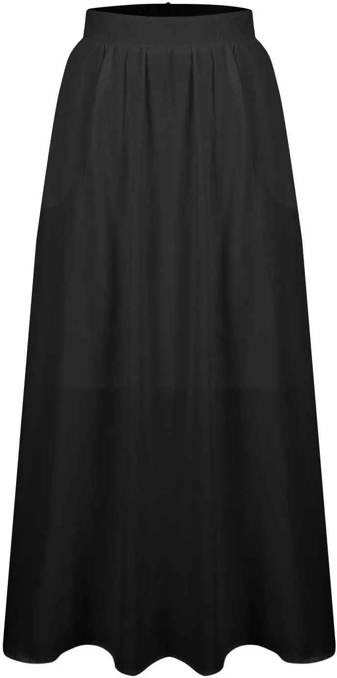 Oplxuo Women's Maxi Skirt Solid Summer Beach Long Skirts A-line Swing High Waist Swing Flowy Skirt with Pockets