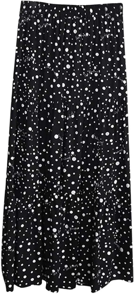 Oplxuo Women's Maxi Skirts Elastic High Waist Tiered Pleated Floral Printed A-Line Flowy Boho Long Skirts