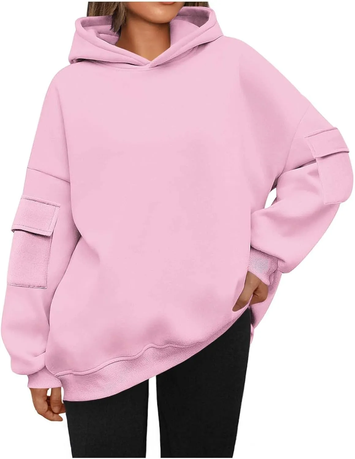 Oversized Hoodies for Women Casual Solid Long Sleeve Drop Shoulder Fleece Lined Pullovers Winter Thermal Sweatshirt