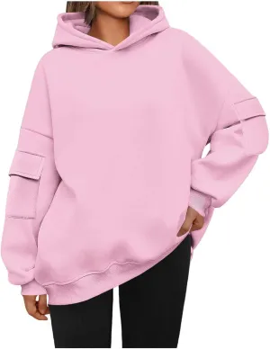 Oversized Hoodies for Women Casual Solid Long Sleeve Drop Shoulder Fleece Lined Pullovers Winter Thermal Sweatshirt