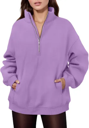 Oversized Quarter Zip Sweatshirt for Women Solid Color Pullover Hoodies Sweaters Fall Clothes for Women 2024