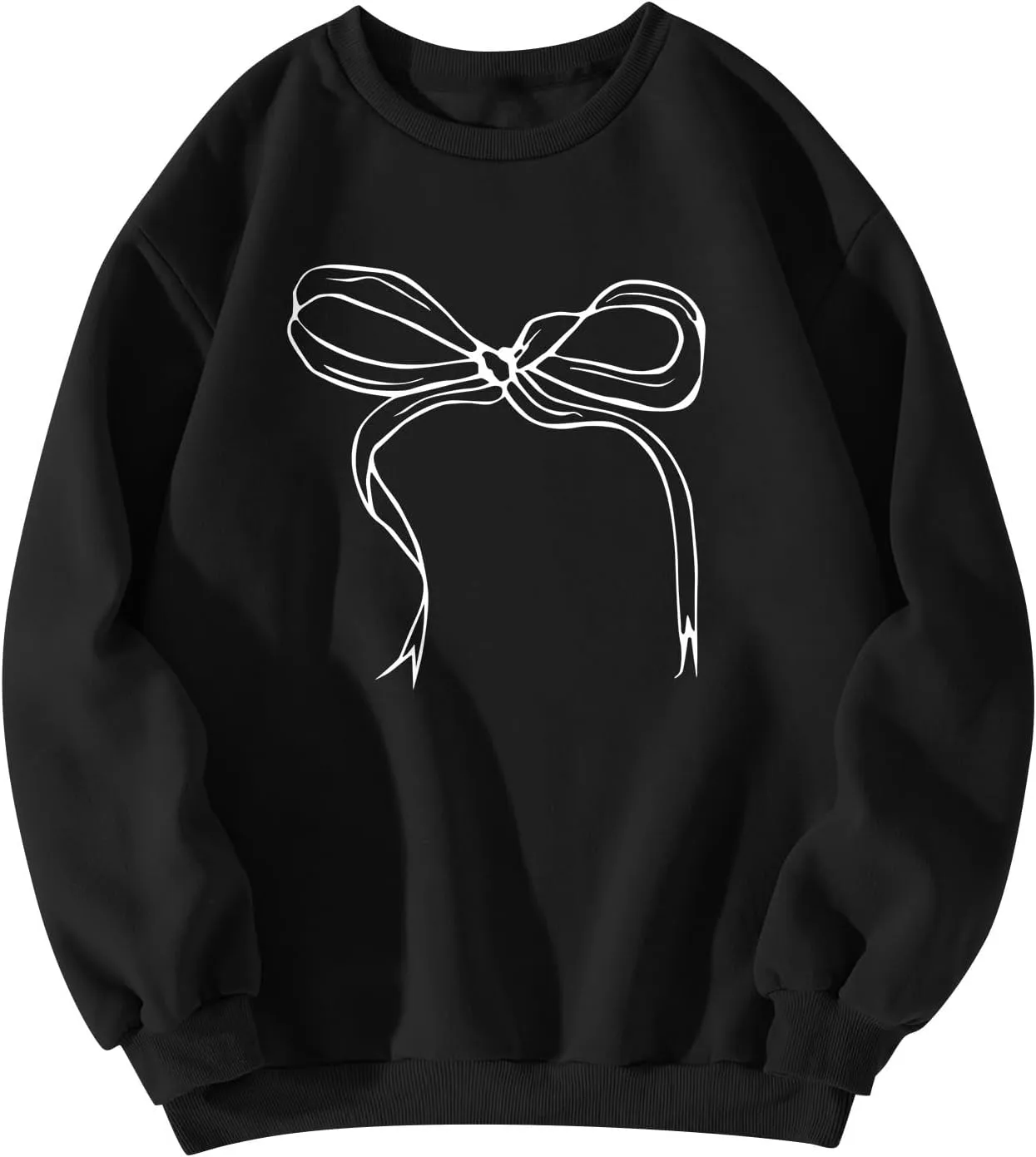 Oversized Sweatshirt for Women Fleece Bow Print Crewneck Sweatshirts Long Sleeve Drop Shoulder Comfy Cotton Pullover