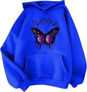 Oversized Sweatshirt For Womens Graphic Butterfly Print Fall Casual Hoodie Drawstring Sweatshirt Pullover With Pockets