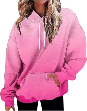 Oversized Sweatshirts for Women Loose Fit Fall Pullover Tops Neon Print Drawstring Hoodies Cute Trendy Clothes 2024