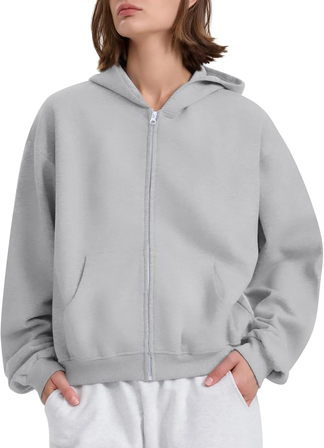 Oversized Zip Up Hoodie for Women Fleece Plain Cropped Sweatshirts Trendy Y2k Comfy Preppy Zipper Hoodies Winter