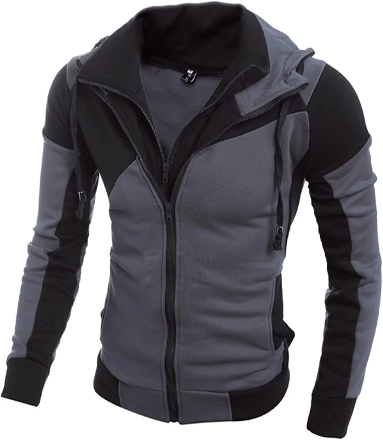 Oversized Zip Up Hoodie Heated Hoodie Fake Two-Piece Sports Sweatshirt Long Sleeve Zipper Hooded Jacket Coats