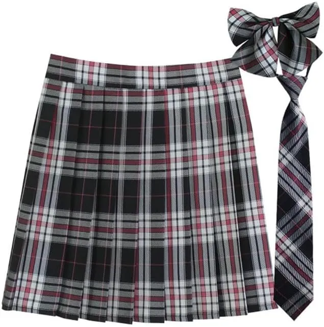 Plaid Pleated Mini Skirts for Women A Line Elastic Skirt High Waisted Stretchy Skirts Trendy Cosplay Skirt
