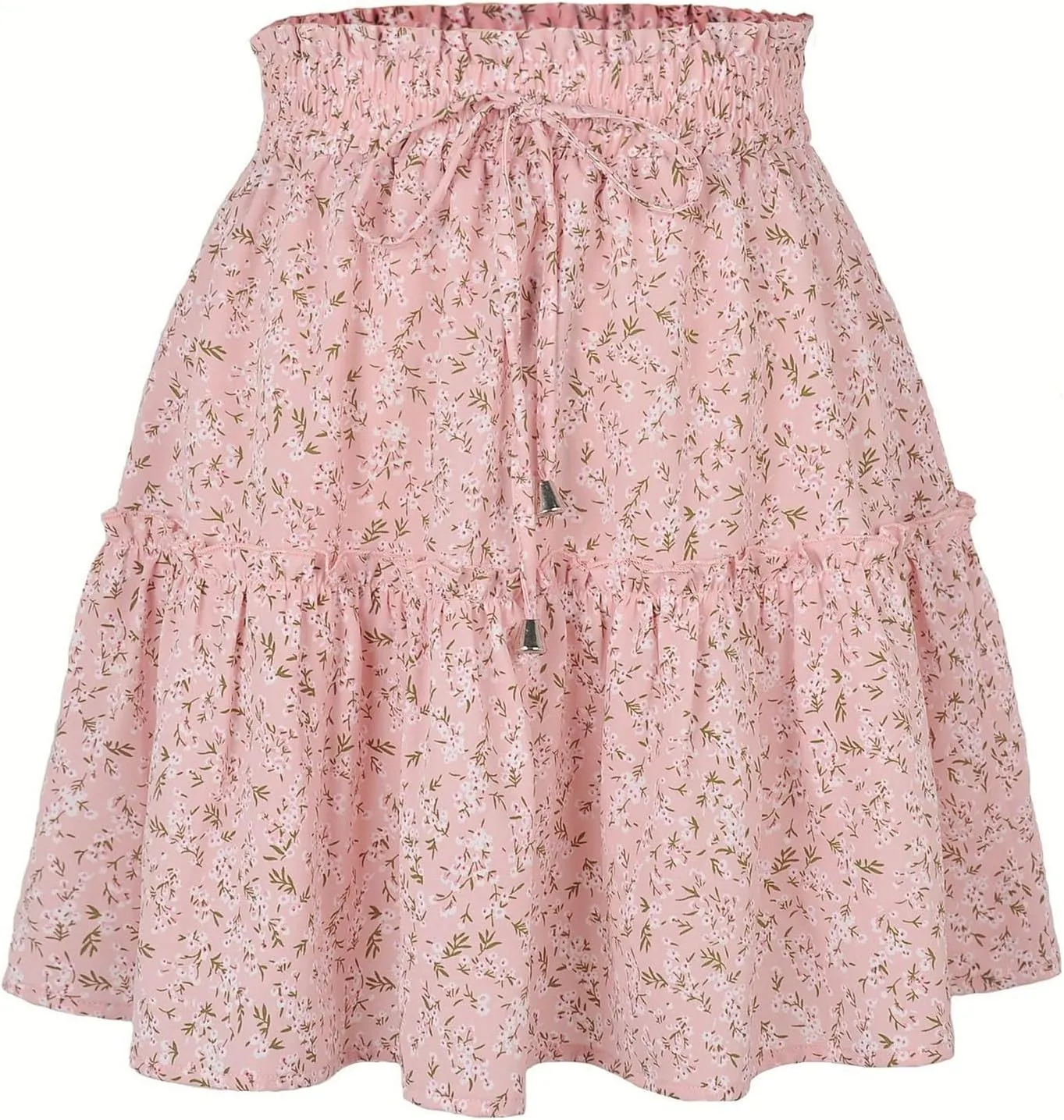 Pleated Mini Skirts for Women Floral A Line Short Skirt High Waisted Drawstring Flowy Skirt Lightweight Cotton Skorts