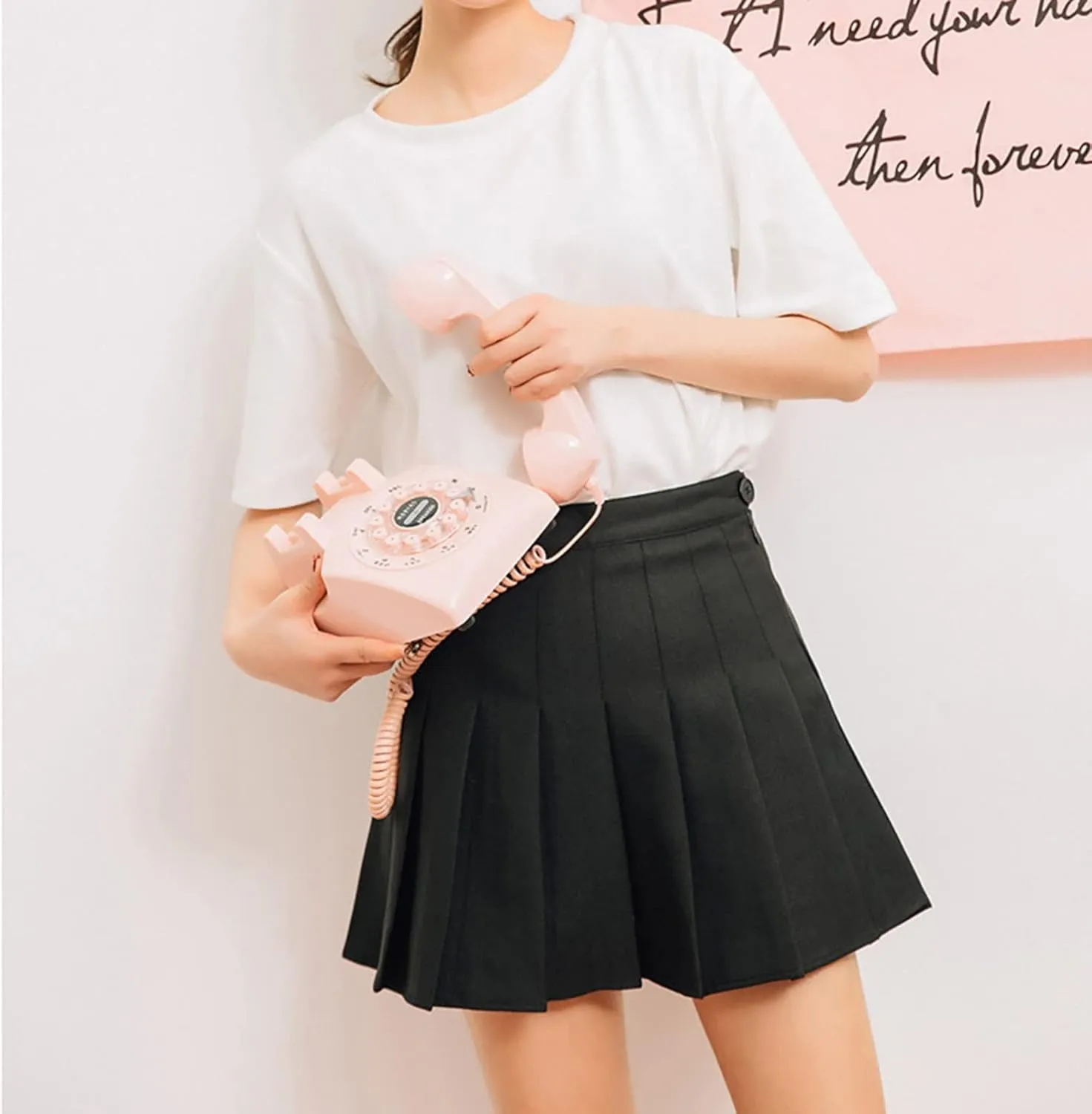 Pleated Skirts for Women,High Waist Pleated A-Line Uniform Mini Skirt Business Casual Work Classic Solid Color Skirt