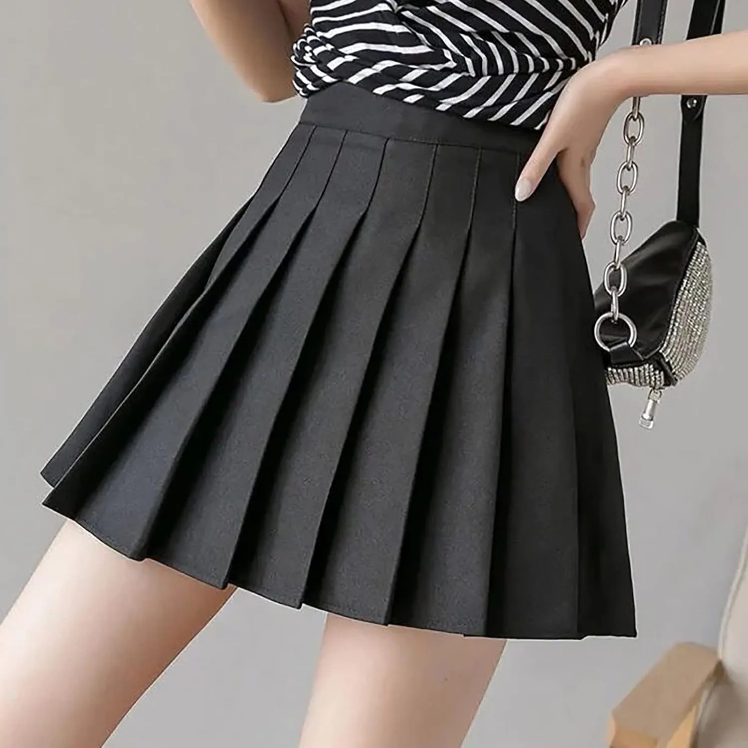 Pleated Skirts for Women,High Waist Pleated A-Line Uniform Mini Skirt Business Casual Work Classic Solid Color Skirt