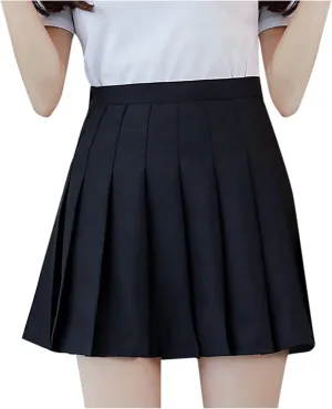 Pleated Skirts for Women,High Waist Pleated A-Line Uniform Mini Skirt Business Casual Work Classic Solid Color Skirt
