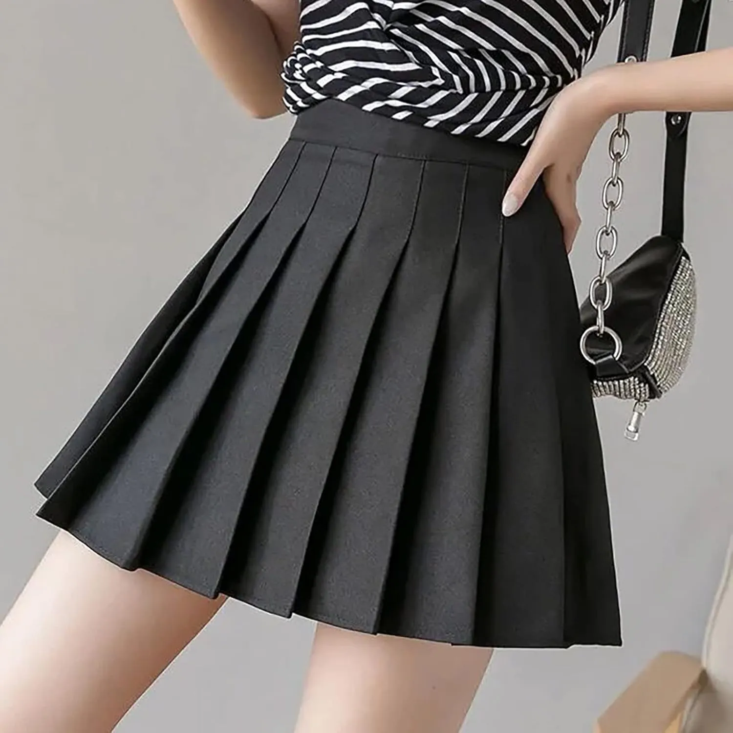 Pleated Skirts for Women,High Waist Pleated A-Line Uniform Mini Skirt Business Casual Work Classic Solid Color Skirt