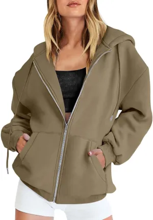 Plus Size Zip Up Hoodies Jackets for Women Oversized Sweatshirts with Pockets Drawstring Fashion Fall Track Coat Tops