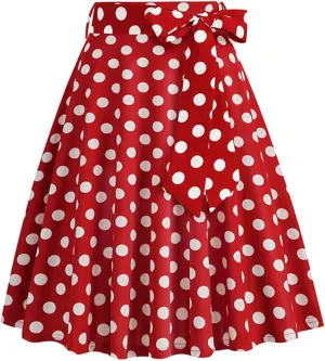 Polka Dot Flare Skirts for Women High Waist Cute A Line Mini Skirt Pleated Swing Half Dress Ladies Vintage Skirts