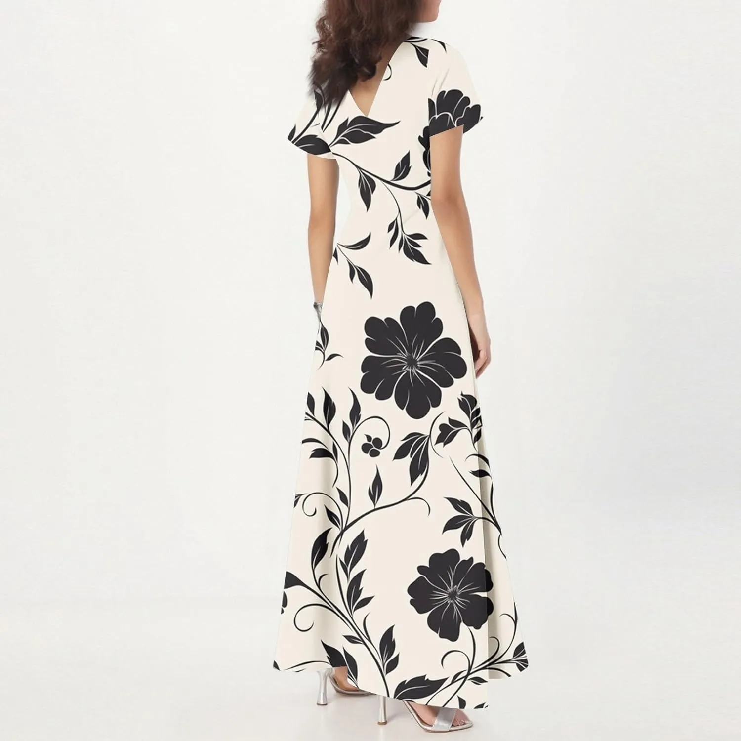 Prom Dresses,Flowy Wedding Guest Floral Maxi Dress Short Sleeve Semi Formal Spring Summer Dresses for Women 2025