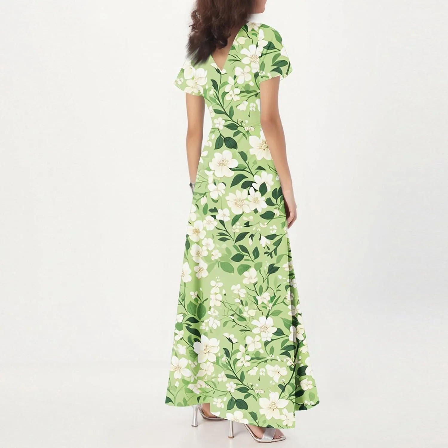 Prom Dresses,Flowy Wedding Guest Floral Maxi Dress Short Sleeve Semi Formal Spring Summer Dresses for Women 2025