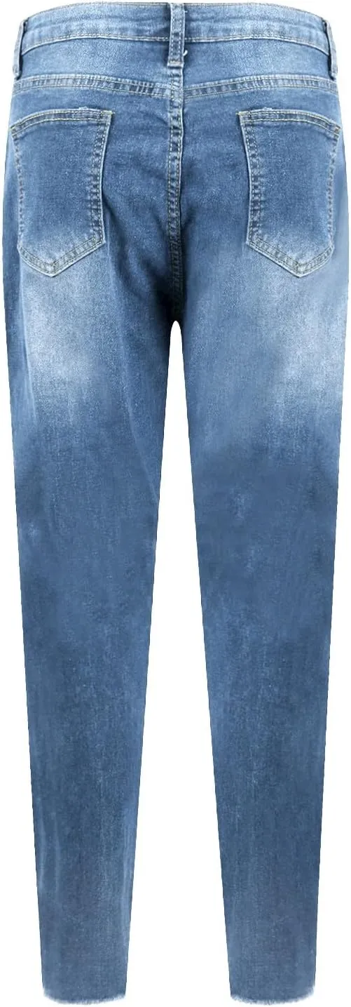 Ripped Jeans Womens High Waisted Skinny Jeans Y2K Petite Sexy Crop Denim Pants Distressed Raw Hem Jean Joggers